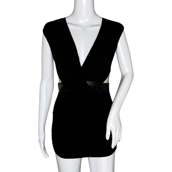 Bailey 44 Dress Womens Small Solid Black Mini Bodycon Mesh Paneling Neutral Sexy - Picture 1 of 8